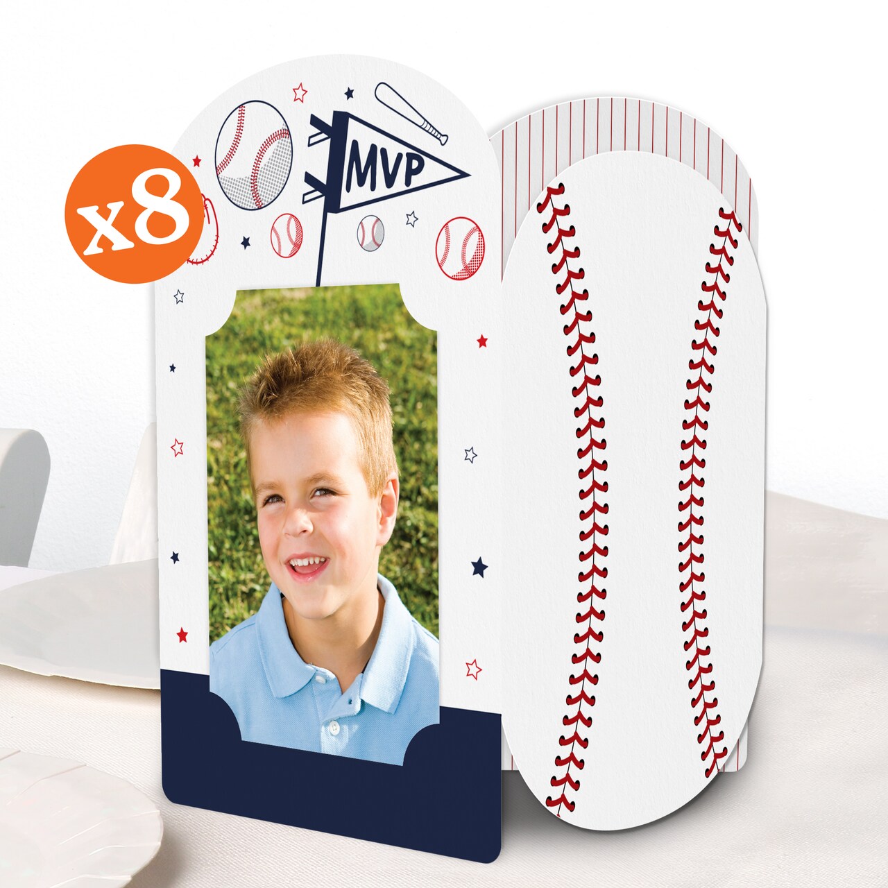 Big Dot of Happiness Baseball Photo Holder Centerpieces, 4x6 Picture Display Box, Sports Table Decoration for Kids Birthday Decor, 8 Count